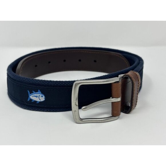 Southern Tide Canvas Leather Belt Men's Size 28 Small Navy Skip Jack - Picture 1 of 9